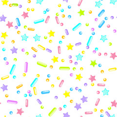 Sprinkle Cupcake Donut Topping. Seamless Pattern 
