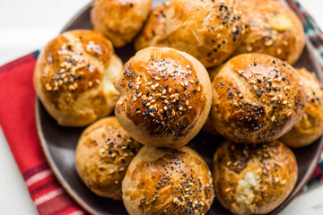 Homemade Turkish Pastries Pogaca with Black Cumin and Sesame Seeds.