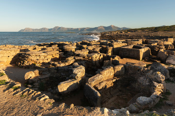 Bahia de Alcudia with The Necropolis of Son Real in the foreground. Santa Margalida, Mallorca Spain