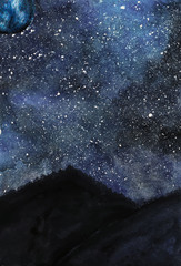 watercolor winter night sky background