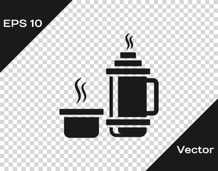 Grey Thermos container icon isolated on transparent background. Thermo flask icon. Camping and hiking equipment. Vector Illustration