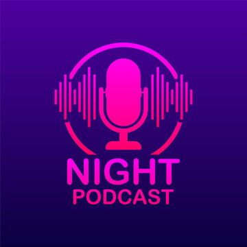 Night Podcast icon, vector symbol in flat isometric style isolated on color background. Vector stock illustration.