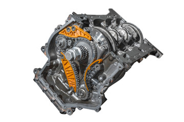 Car engine isolated on a white background. Side view.