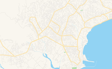 Fototapeta na wymiar Printable street map of Takoradi, Ghana