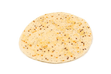 Pitta bread with seeds isolated on white