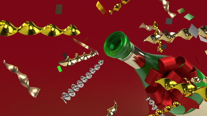 green champagne 3d rendering for celebrate concept.