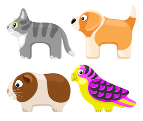 Set of toy pets on a white background.