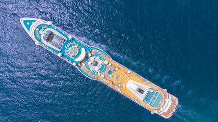 Aerial view of beautiful white cruise ship above luxury cruise in the ocean sea  concept tourism...