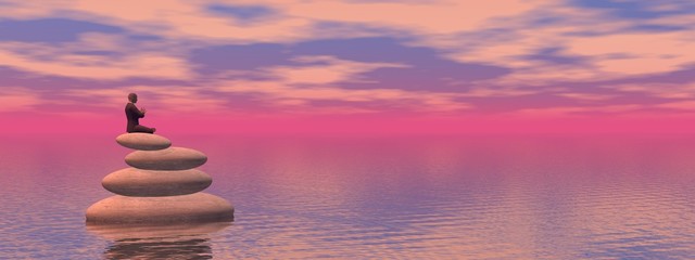 man in meditation and a beautiful landscape - 3d rendering