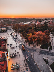 Top view of Porto city at sunset in autumn