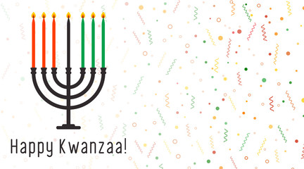 Vector illustration of Happy Kwanzaa holidays. Greeting card with menorah and flags. - 302446651