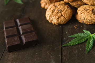 Black chocolate piece, cannabis leaf and chip cookies