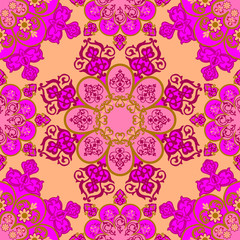    Round seamless pattern with mandala elements.