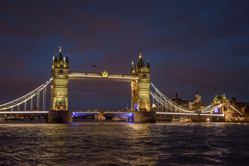 tower bridge in London on a rainy night