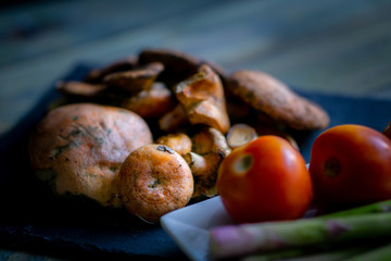 Fresh mushrooms with black background