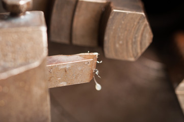 Metal processing by lathe machine. cutting tool at mechanical turning metal working