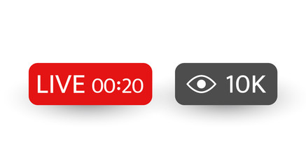 Live stream video background with 10k views. Live streaming, news symbol on transparent background. Social media template. Broadcasting, online stream button. Vector illustration