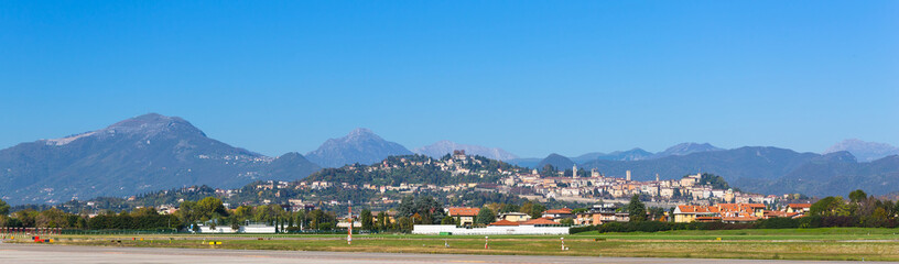 Panorama of Bergamo city with the upper town Citta Alta, Italy