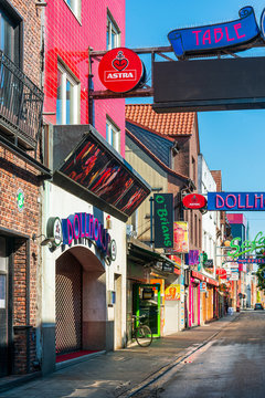 HAMBURG, GERMANY - JULY 24, 2018 : Street view of red-light district Hamburg, Germany.