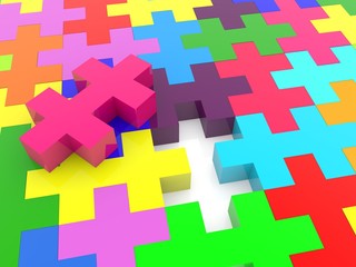 Different color puzzle in the center of the voids