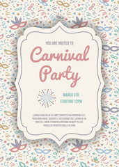 Carnaval Party - funny invitation with colorful background. Vector
