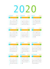 Calendar 2020 vector pocket basic grid.