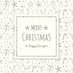 Vintage Christmas card with hand drawn elements. Vector.