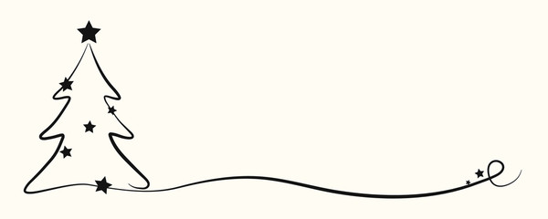 Christmas greeting card layout with hand drawn tree. Vector.