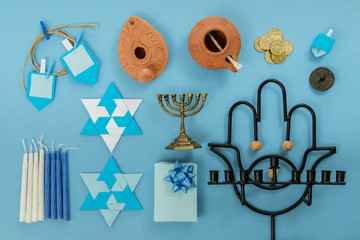 religion image of jewish holiday Hanukkah background with menorah (traditional candelabra)