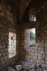 The ruins  of crusader Fortress Chateau Neuf - Metsudat Hunin is located at the entrance to the Israeli Margaliot village in the Upper Galilee in northern Israel