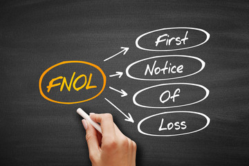 FNOL - First Notice Of Loss acronym, business concept on blackboard