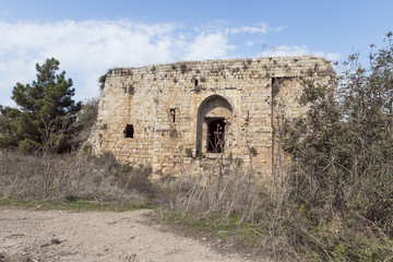 The ruins  of crusader Fortress Chateau Neuf - Metsudat Hunin is located at the entrance to the Israeli Margaliot village in the Upper Galilee in northern Israel