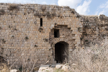 The ruins  of crusader Fortress Chateau Neuf - Metsudat Hunin is located at the entrance to the Israeli Margaliot village in the Upper Galilee in northern Israel