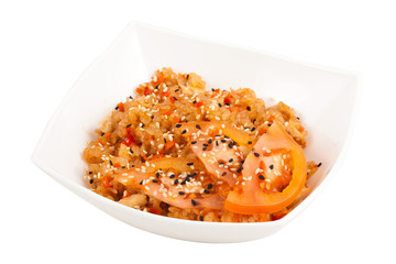 Plain vegetable fried rice and healthy green vegetables.