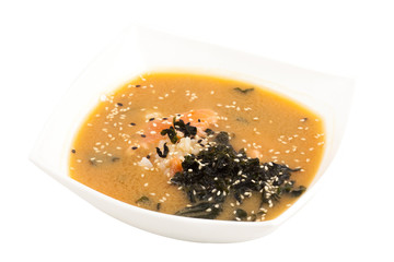 Japanese Traditional Miso Soup on white background.