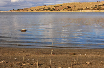 Landscape, lagoon and autumn sky