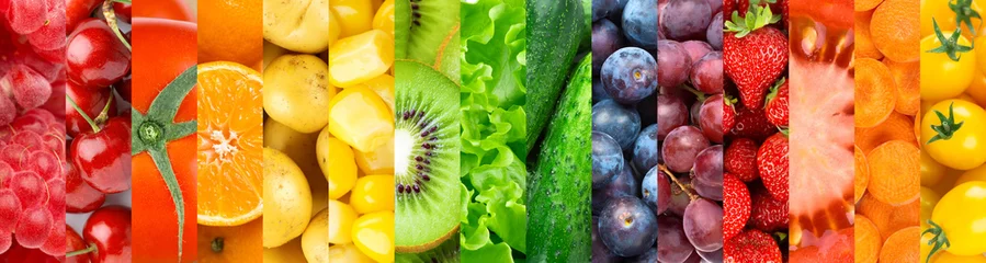  Achtergrond van fruit, groenten en bessen. Vers voedsel © seralex