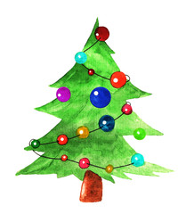 Christmas tree, watercolor