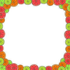 Frame of citrus rings. Frame of orange, grapefruit, lemon. Citrus slices.