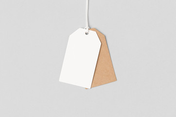 White and kraft clothing or gift tag mockup.