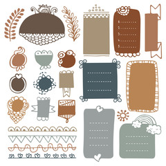 Bullet journal hand-drawn vector elements for notebook, diary, and planner. Doodle frames isolated on a white background. 