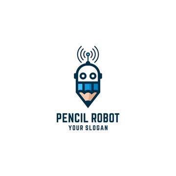 Pencil Robot Logo Vector