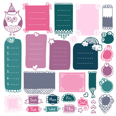 Bullet journal hand drawn vector elements for notebook, diary and planner. Doodle frames isolated on white background. 