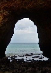 Rocky beach in Lagos - Portugal on a cloudy day