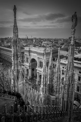 Galleria Vittorio Emanuele view from Duomo roof terrace Milan Italy - black and white image