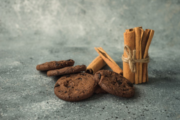 aromatic  healthy spices cinnamon and anise on a stone table