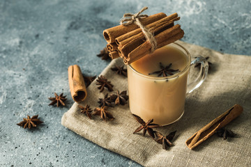 Obraz na płótnie Canvas cup of masala tea with cinnamon and star anise