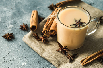 Fototapeta na wymiar cup of masala tea with cinnamon and star anise