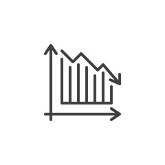 Decrease diagram line icon. Falling graph arrow linear style sign for mobile concept and web design. Decline graph statistic outline vector icon. Symbol, logo illustration. Vector graphics