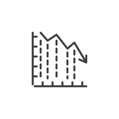 Decrease business graph line icon. Negative stats linear style sign for mobile concept and web design. Decline diagram graph outline vector icon. Crisys symbol, logo illustration. Vector graphics